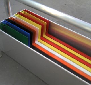 Markers and tray (custom made) close up
